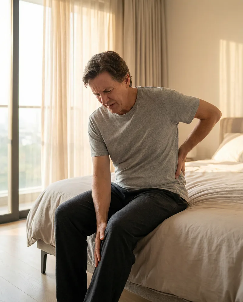 Patient mit ausstrahlenden Ischiasschmerzen vom unteren Rücken ins Bein